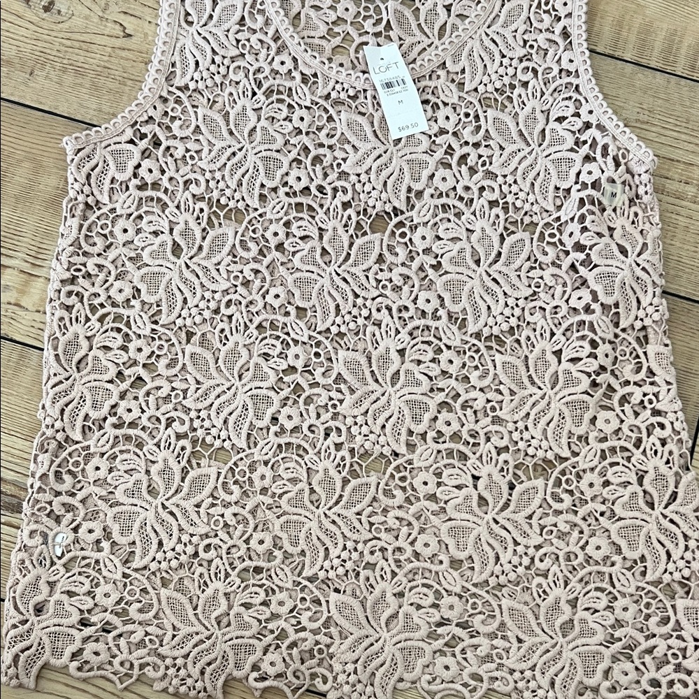 LOFT Blush Floral Crochet Lace Tank